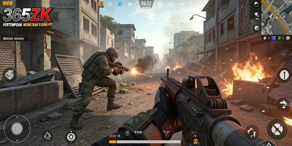Tangkapan layar gameplay mendebarkan di 365ZK dengan aksi tembak-menembak yang intens.