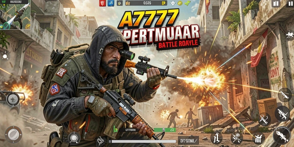 Tampilan canggih dari gameplay intens Battle Royale.