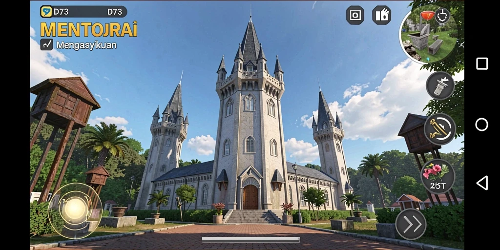Screenshot gameplay D73 menampilkan aksi menawan Tower Defense.
