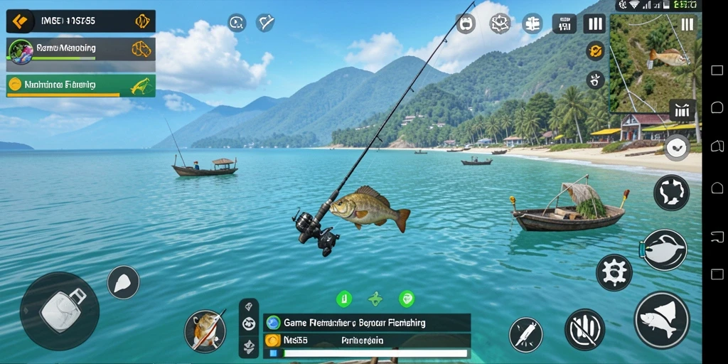 Screenshot gameplay INS55 menampilkan pengalaman memancing yang realistis.
