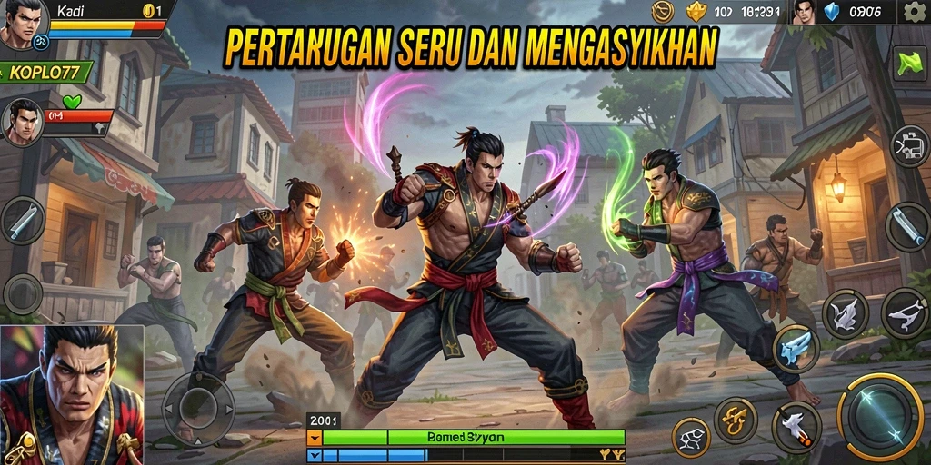 Tampilan aksi seru dalam KOPLO77 saat karakter bertarung di arena.