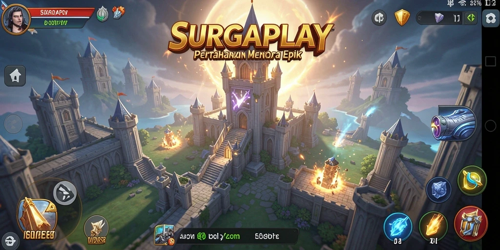 Tampilan gameplay epik dalam game Tower Defense SURGAPLAY.