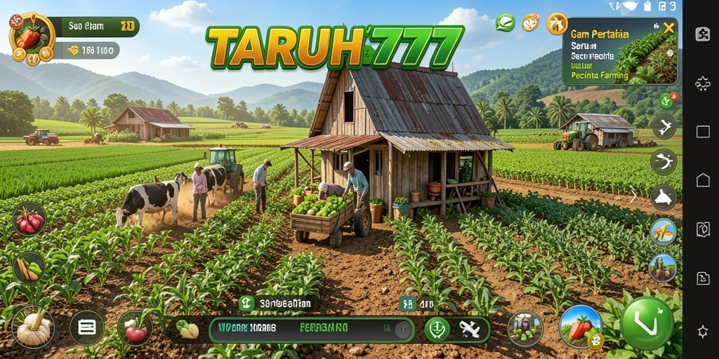Tampilan gameplay TARUH777 menampilkan aktivitas bertani yang interaktif dan seru.